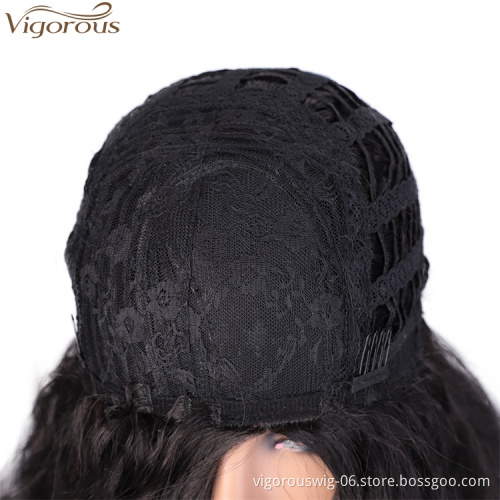 Vigorous Dark Brown Synthetic Wigs for Women Long Wavy Right Side Parting None Lace Heat Resistant Replacement Wig 24 inch 2#
